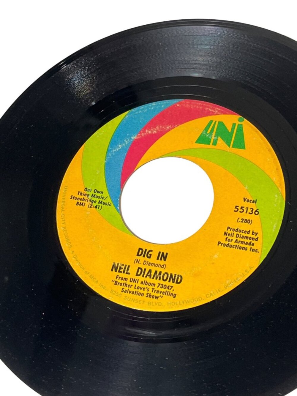 Sweet Caroline / Dig In Vinyl 45 RPM Record By Neil Diamond UNI Records 55136 R2 - Picture 3 of 4